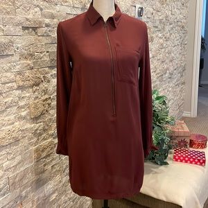 Forever 21 small Brown Half zip long sleeved Tunic /dress. 1 pocket on front